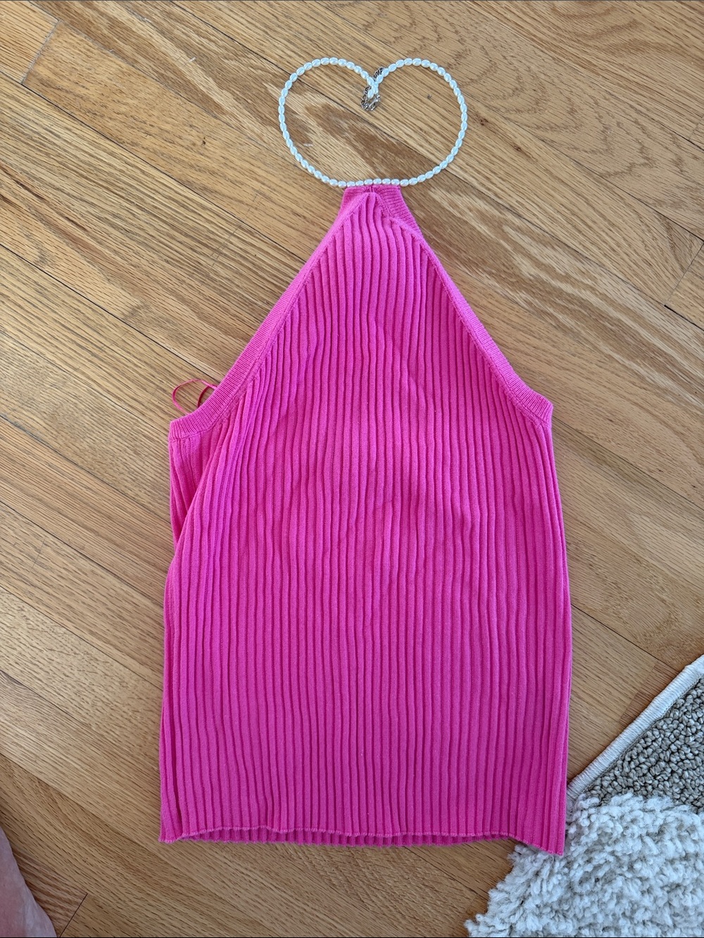 Line & Dot Hot Pink Ribbed Halter Tank Top